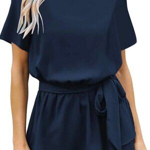 Women's Navy - Belted Romper
